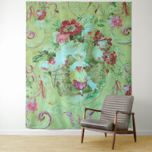 Antike Viktorianische Toile Rokoko Stil Grün Wandteppich