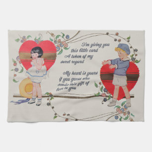 Antike viktorianische Valentinskarten-Kunst Retro  Geschirrtuch