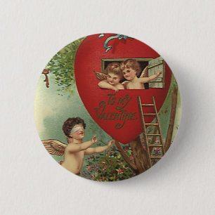 Antike viktorianische Valentinstag-Cherubs Baumhau Button