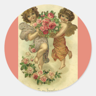 Antike viktorianische Valentinstag, Engel Rosen Runder Aufkleber