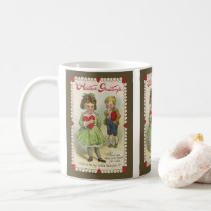Antike viktorianische Valentinstag-Grüße, schüchte Kaffeetasse