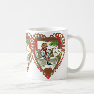 Antike viktorianische Valentinstag, Junge im Herze Kaffeetasse