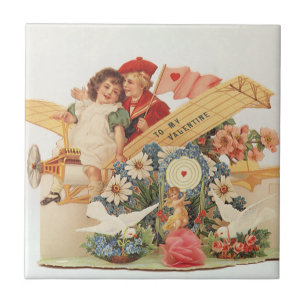 Antike viktorianische Valentinstag, Kinder im Flug Fliese