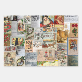 Antike Viktorianische Weihnachten Ephemera Collage Geschenkpapier Set