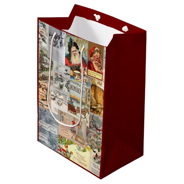 Antike Viktorianische Weihnachten Ephemera Collage Mittlere Geschenktüte (Vorderseite Schrägansicht)