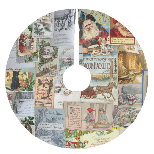 Antike Viktorianische Weihnachten Ephemera Collage Polyester Weihnachtsbaumdecke (Vorderseite)