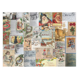Antike Viktorianische Weihnachten Ephemera Collage Tischdecke