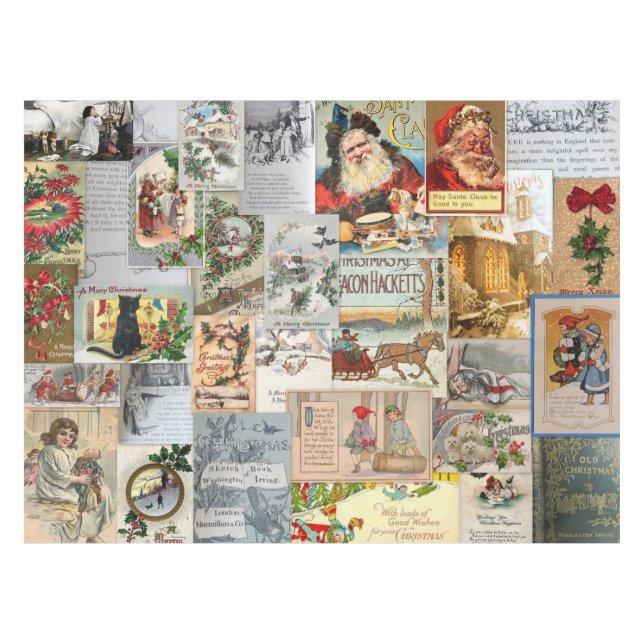 Antike Viktorianische Weihnachten Ephemera Collage Tischdecke (Vorderseite (Horizontal))