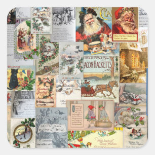 Antike viktorianische Weihnachts-Ephemera-Collage- Quadratischer Aufkleber
