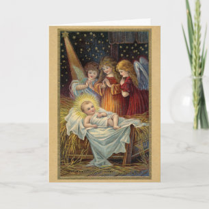 Antike viktorianische Weihnachts-Nativitäts-Engel Feiertagskarte