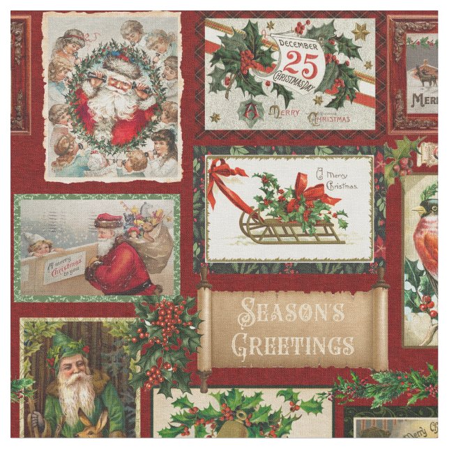 Antike Viktorianische Weihnachtskartenkollektion Stoff (Nahaufnahme)