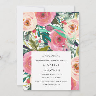 Antike Vintage-Aquarell-Blumenhochzeit Einladung