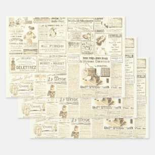 Antike Vintage Beige Französische Werbung Ephemera Geschenkpapier Set
