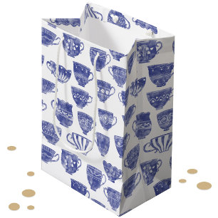 Antike Vintage Blaue Teetasse Wasserfarbe Mittlere Geschenktüte
