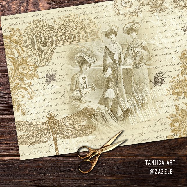 Antike Vintage französische Mode Ephemera Beige Seidenpapier (Von Creator hochgeladen)