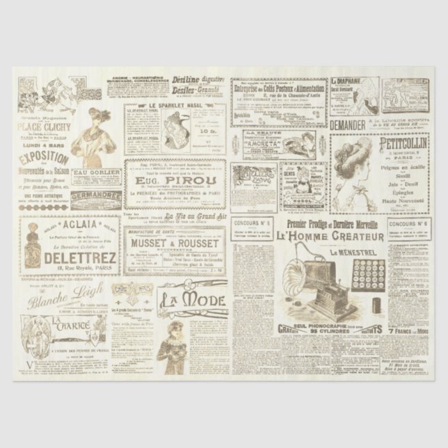 Antike Vintage französische Werbung Ephemera Beige Seidenpapier (Vorderseite)