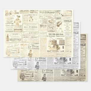 Antike Vintage französische Werbung Ephemera Geschenkpapier Set