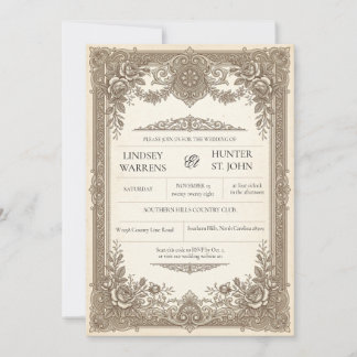 Antike Vintage-Hochzeitseinladung Einladung