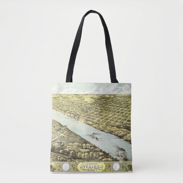 Antike Vintage Karte Atchison Fluss Kansas 1869 Tasche (Vorderseite)