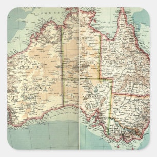 Antike Vintage-Karte des australischen Kontinents Quadratischer Aufkleber