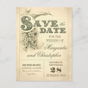 antike Vintage Postkarten der Typografie Save the