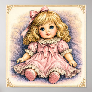 Antike Vintage-Puppe Poster