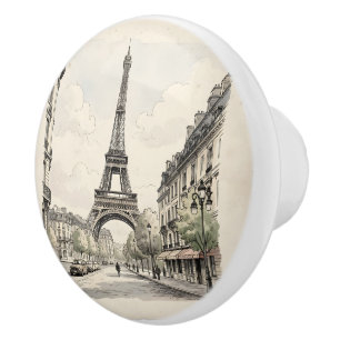 Antike Vintage-Reiseillustration von Paris Keramikknauf
