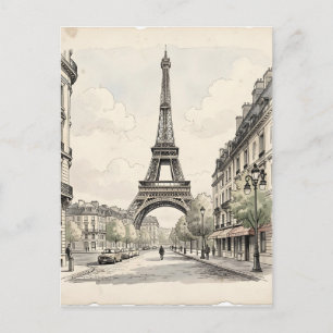 Antike Vintage-Reiseillustration von Paris Postkarte