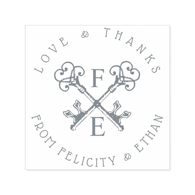 Antike Vintage-Schlüssel-Monogramm-Initialen-Kreis Permastempel (Design)