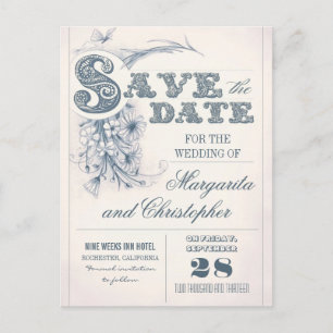 antike Vintage-Typografie-Save-the-Date-Postkarten Ankündigungspostkarte