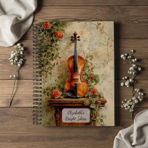 Antike Violine mit Rosen Notizbuch