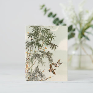 Antike Vögel Asiatischer Garten Bambus Spatzen Postkarte