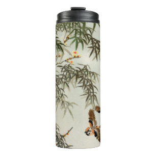 Antike Vögel Asiatischer Garten Bambus Spatzen Thermosbecher