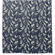 Antike Vögel Illustrationen Gravuren Cream Navy