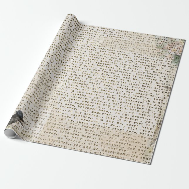 Antike Vogel-und Zeitungs-Packpapier-Rolle Geschenkpapier (Ungerollt)