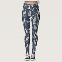 Antike Vogelcreme und Navy Print Illustriert