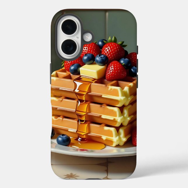 Antike Waffelplatte mit Erdbeeren  iPhone 16 Hülle (Rückseite)