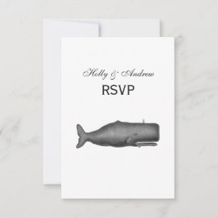 Antike Walfischzeichnung aus dem 19. Jahrhundert N RSVP Karte