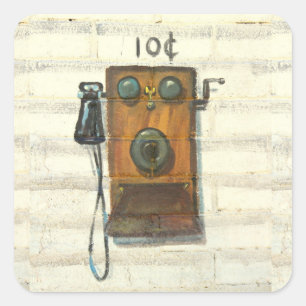 antike Wandtelefonaufkleber Quadratischer Aufkleber
