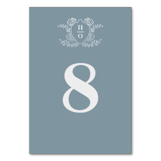 Antike Wappen Florales Monogramm Blau Hochzeit Tischnummer