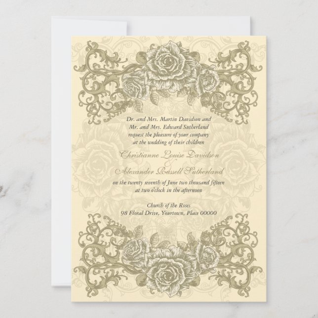 Antike Wedding SahneRosen Einladung (Vorderseite)