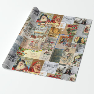 Antike Weihnachts-Ephemera-Collage Decoupage Geschenkpapier