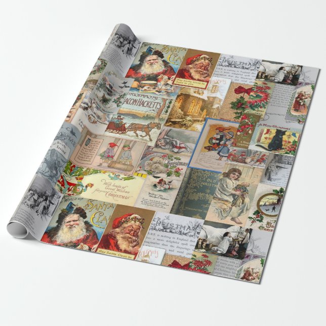 Antike Weihnachts-Ephemera-Collage Decoupage Geschenkpapier (Ungerollt)