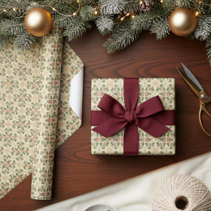 Antike Weihnachts-Stechpalmenranken Vintage-Textur Geschenkpapier