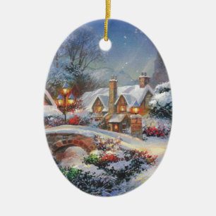 Antike Weihnachtsdorf im Winter Keramik Ornament