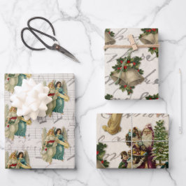 Antike Weihnachtsengel Glocken Santa Kinder Geschenkpapier Set