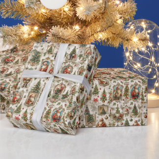 Antike Weihnachtsephemera | Retro-Weihnachtsmann V Geschenkpapier