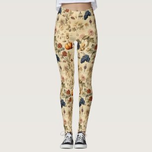 Antike Weinlese-Reben-Herbstranke-Botanik-Kürbis Leggings