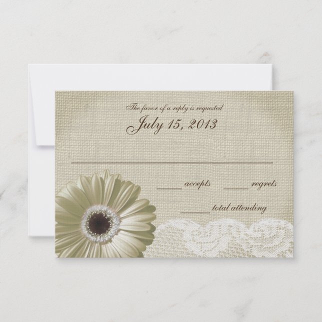 Antike, weiße Daisy- und Spitzen-Hochzeitskarte RSVP Karte (Vorderseite)