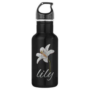 antike weiße Lilienblume retro floral Edelstahlflasche